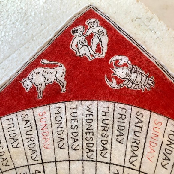 Vintage 1953 Astrology Calendar Zodiac Signs Scarf Handkerchief 11" Square - Picture 5 of 11